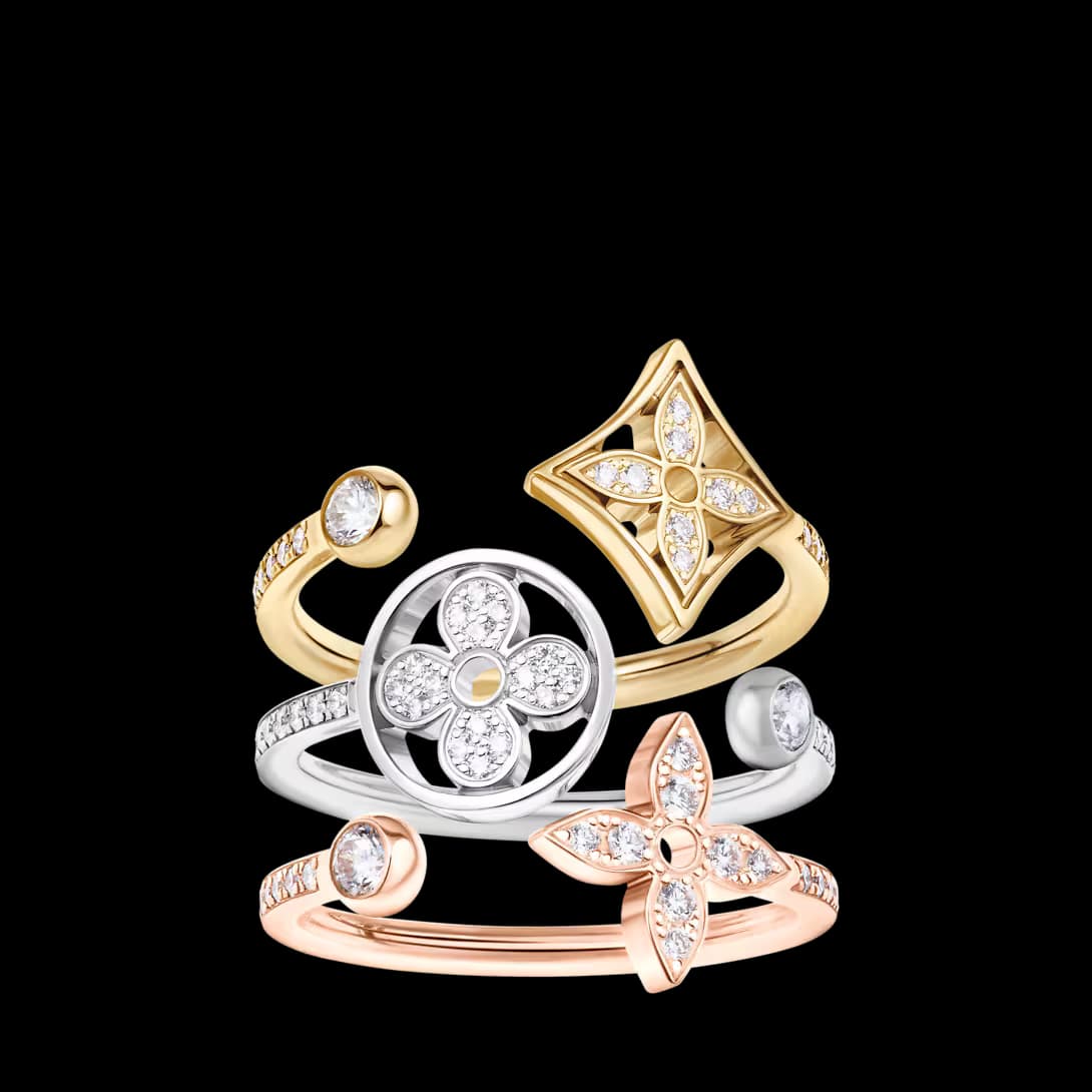Idylle Blossom Paved Ring, 3 Golds And Diamonds