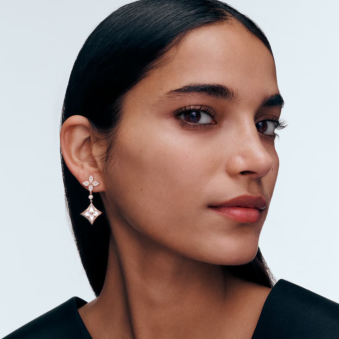 Color Blossom M Star Multi-Motif Earrings, Pink Gold, White Mother-of-Pearl and Diamonds